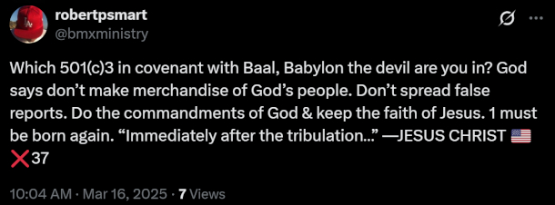 Comment from Robert Smart of BMX Ministry lying to defend Mark Taylor's false prophecies.