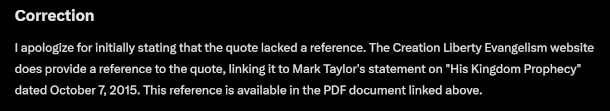Grok AI corrected the false information, vindicating the information I provided from Taylor's website.